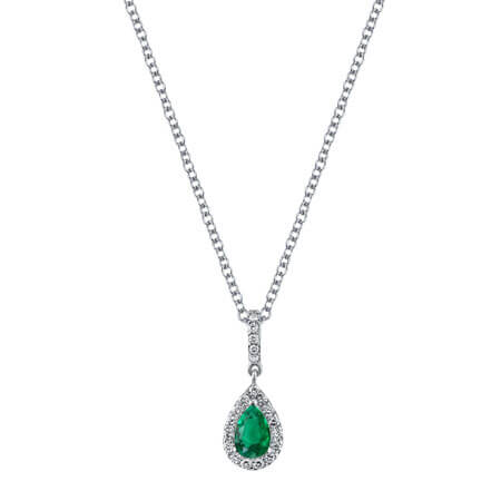 an emerald and diamond pendant on a chain