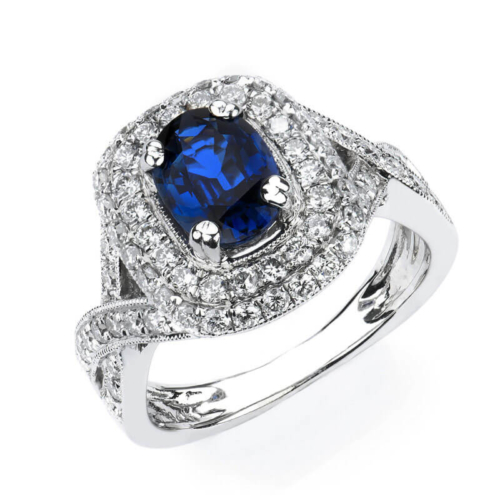a blue and white diamond ring