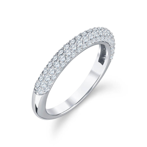 a white gold ring with rows of diamonds