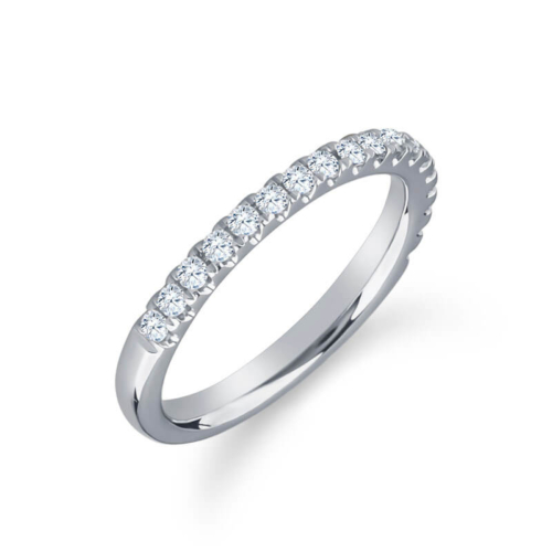 a wedding band with rows of diamonds on the side
