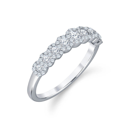 a white gold ring with five diamonds