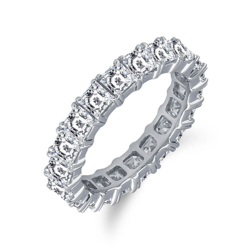 a white gold ring with rows of diamonds