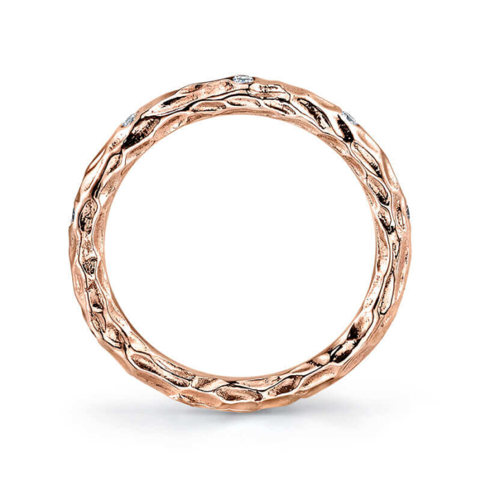 a rose gold ring with two rows of diamonds