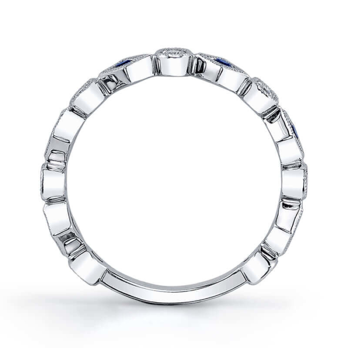a white gold wedding band with round cut diamonds