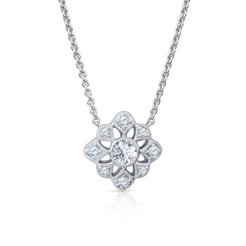 a diamond flower necklace on a chain