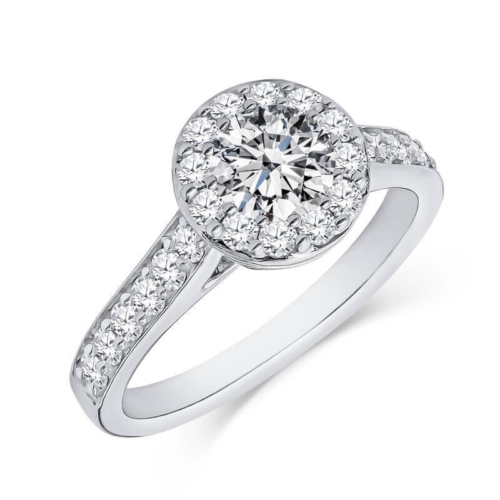 a diamond engagement ring on a white background