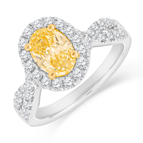 a fancy yellow diamond ring with white diamonds